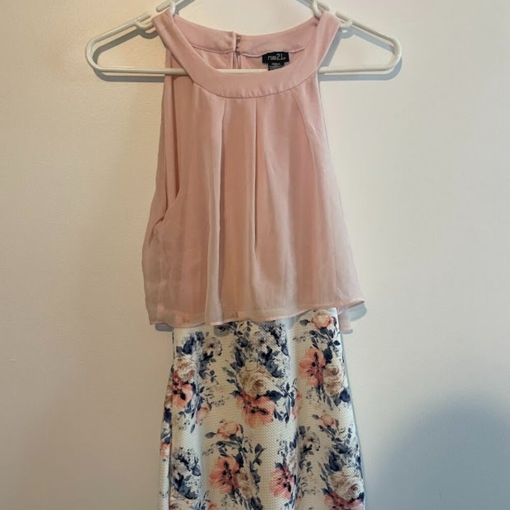 Rue 21 Floral and Fitted Dress, Flowy Pink Top Size Small